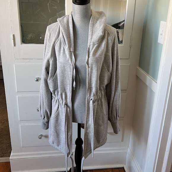Norma Kamali Everlast gray sweatshirt hoodie dress Shacket with ties S - Picture 15 of 15